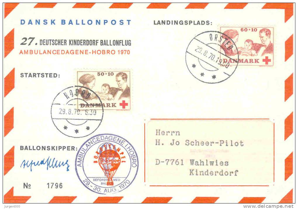 Denmark - 27. Deutscher Kinderdorf Ballonflug - Ambulancedagene Hobro 1970 - 29/8/1970 (RM0502) - Mongolfiere