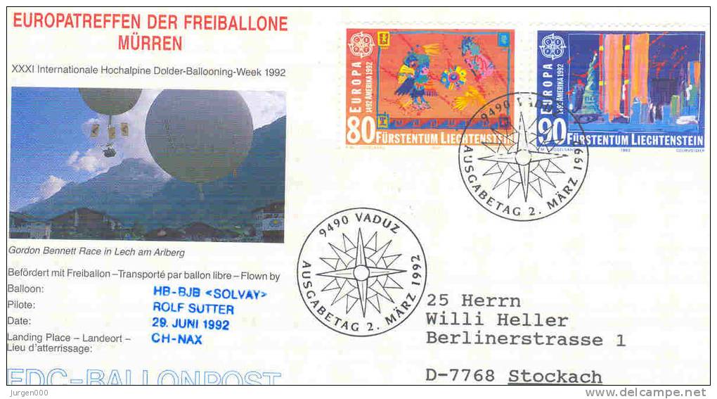 Liechtenstein - Europatreffen Der Freiballone Mürren - HB BJB Solvay - 2/3/1992 (RM0628) - Fesselballons