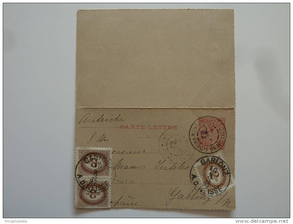 CARTE LETTRE 15ç DE MONACO 1897 ADRESSE AN AUTRICHE ET TAVEE A 9 KREUZER COVER BELEGE - Altri & Non Classificati