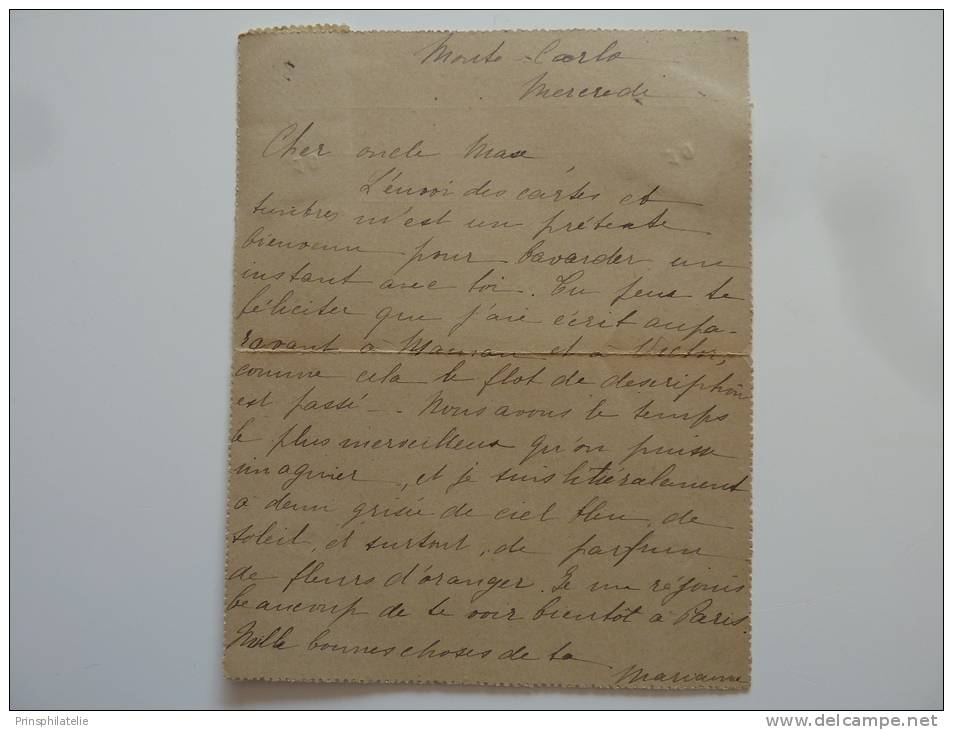 CARTE LETTRE 15ç DE MONACO 1897 ADRESSE AN AUTRICHE ET TAVEE A 9 KREUZER COVER BELEGE - Andere & Zonder Classificatie