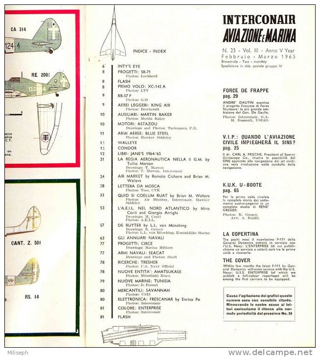 Magazine ANTERCONAIR AVIAZIONE E MARINA - N° 23 - 02/03 -1965 - Avions - Bateaux - Fusées - Missiles - Sous Marins (3119 - Aviation