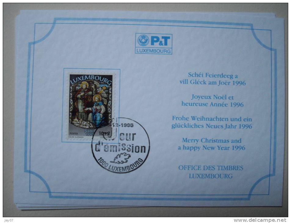 Cachet Illustré JOUR D EMISSION 1000 LUXEMBOURG 1995 Sur Carte De Voeux Office Des Timbres - Maximumkaarten