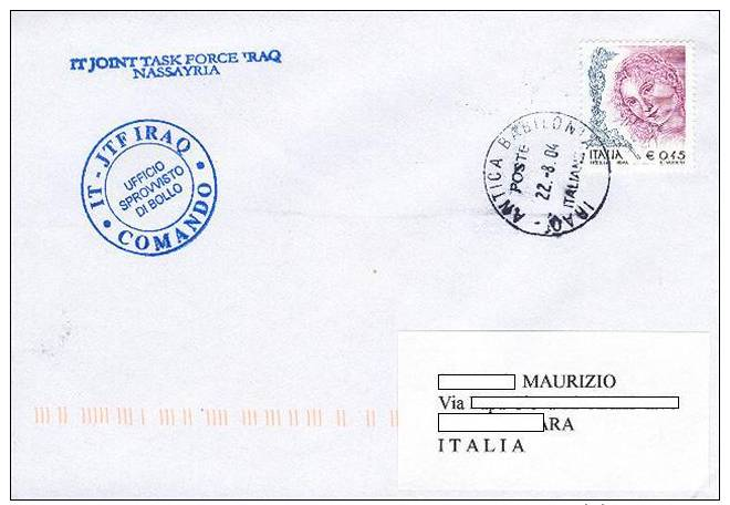 A44 - MISSIONI MILITARI DI PACE ITALIANE - ITALFOR - ONU MISSIONS - NATO - ANTICA BABILONIA - IRAQ - 2001-10: Marcophilie