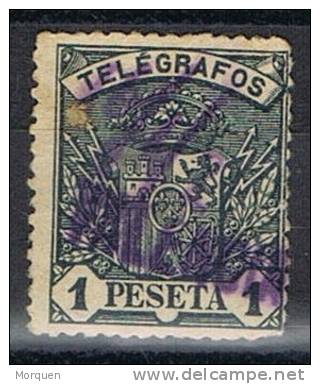 Sello 1 Pts Azul Telegrafos 1901, Lineal VALENCIA, Num 36 º - Telegramas