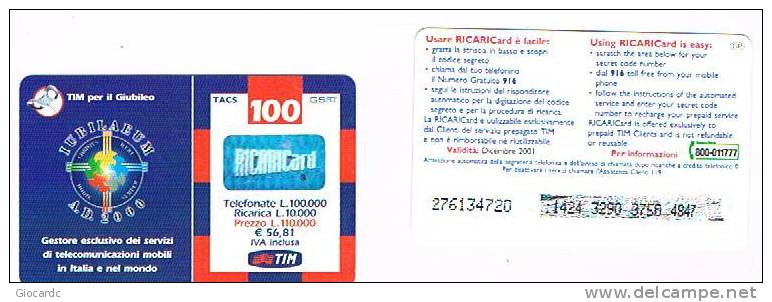 TIM ITALIA - RICARICAT (10^ ED.) 1120 - GIUBILEO    (GP) SC. DICEMBRE   2001 (OCR 18) - USATA RIF.CP - Schede GSM, Prepagate & Ricariche