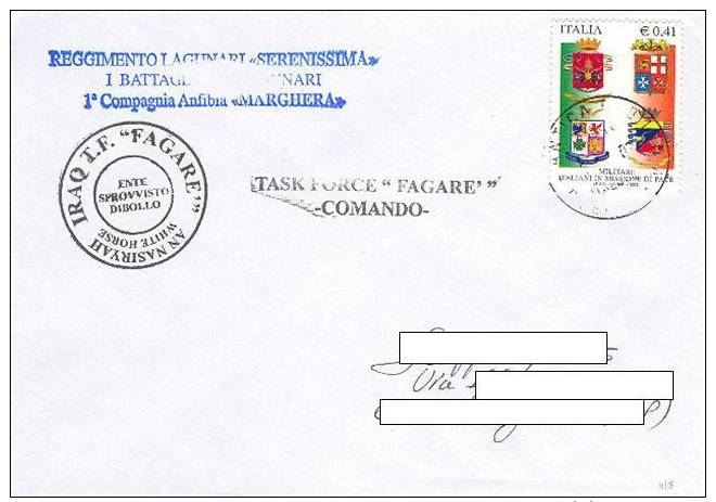 A48 - MISSIONI MILITARI DI PACE ITALIANE - ONU MISSIONS - NATO - ANTICA BABILONIA IRAQ - TASK FORCE FAGARE - LAGUNARI - 2001-10: Storia Postale