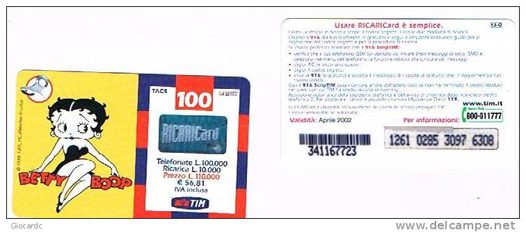 TIM ITALIA - RICARICAT (10^ ED. 1124A - BETTY BOOP GIALLA (13-O) SC. APRILE 2002 (CAB SOPRA OCR 26,PIN 38 - USATA RIF.CP - Schede GSM, Prepagate & Ricariche