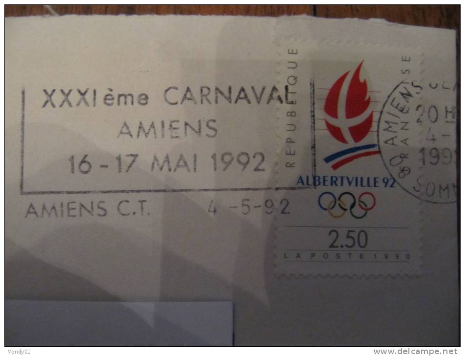 4-1016 Flamme Carnaval Amiens 1992  Carnevale Carnival Karneval On Complete Cover Sur Enveloppe Complète - Carnevale