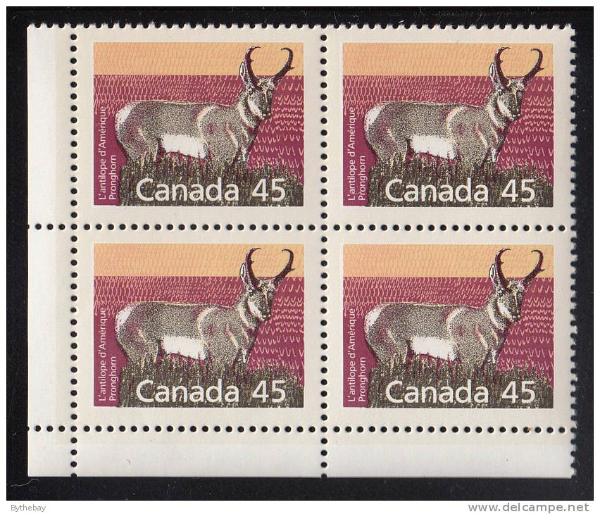 Canada MNH Scott #1172d Lower Left Blank Block 45c Pronghorn Perf 13.1 - Mammal Definitives - Num. Planches & Inscriptions Marge