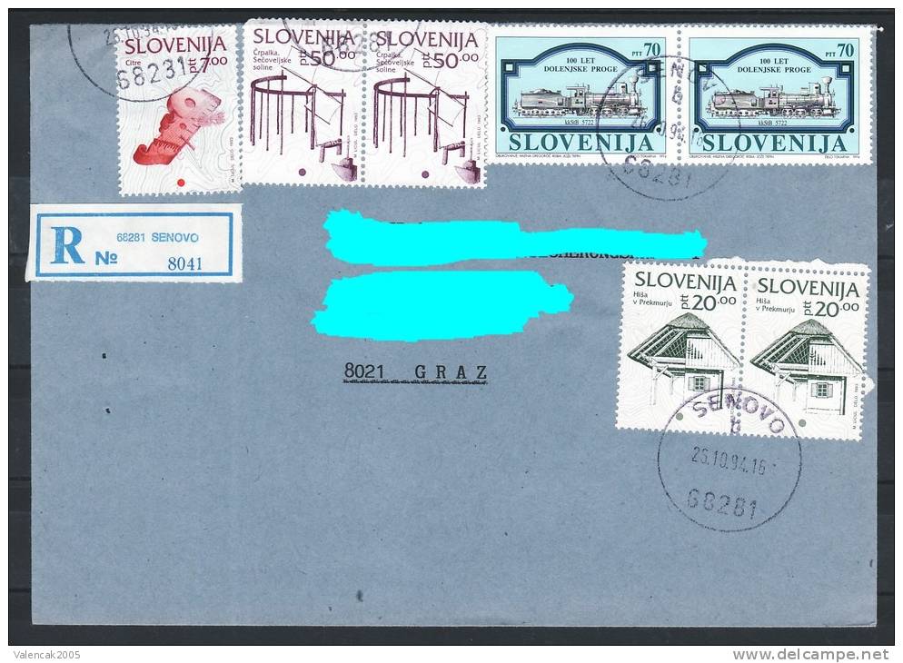 D12 Slowenien Slovenia Registered Letter Hand-stamped Postmark Stempel Eisenbahn Train Steam Locomotive Europa In Miniat - Slowenien