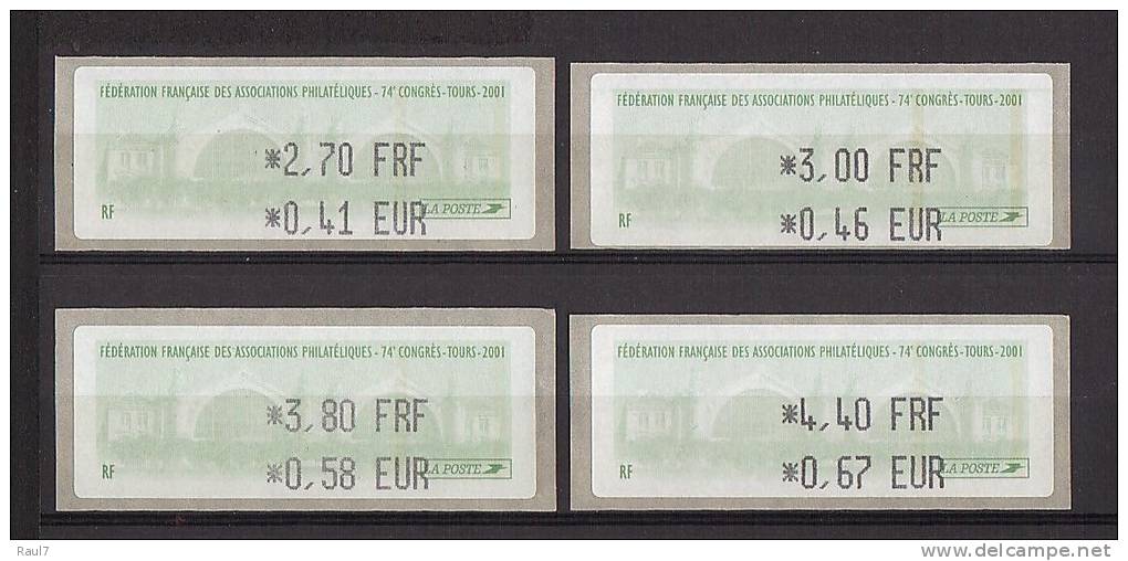 FRANCE 2001 - 74e Congrés De La FFAP A Tours - 4v Neufs - 1999-2009 Illustrated Franking Labels