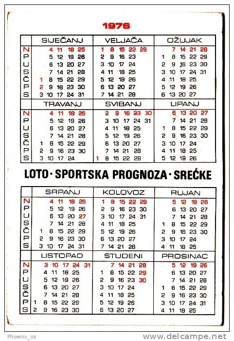 CALENDAR - Footbal / Soccer, Girls' Soccer Team "LOTO" Osijek - Croatia. Year 1976 - Small : 1971-80