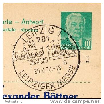 Sost. MESSEHAUS MARKT LEIPZIG 1970 Auf DDR P70 II  Antwort-Postkarte ZUDRUCK BÖTTNER #2 - Privatpostkarten - Gebraucht