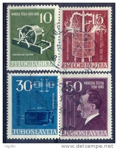 YU 1956-791-4 NICOLA TESLA, YUGOSLAVIA, 1 X 4v, Used - Used Stamps