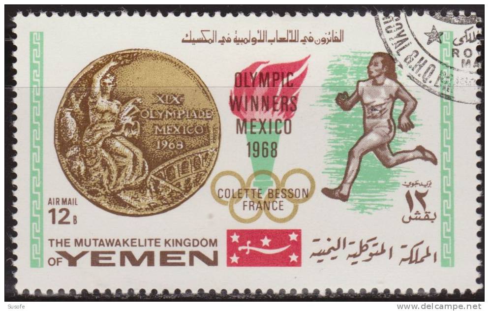 Yemen 1968 Michel 620A Sello * Olimpic Winners Mexico Atletismo Colette Besson France Yvert PA84A Yemen Stamps Timbre - Yemen