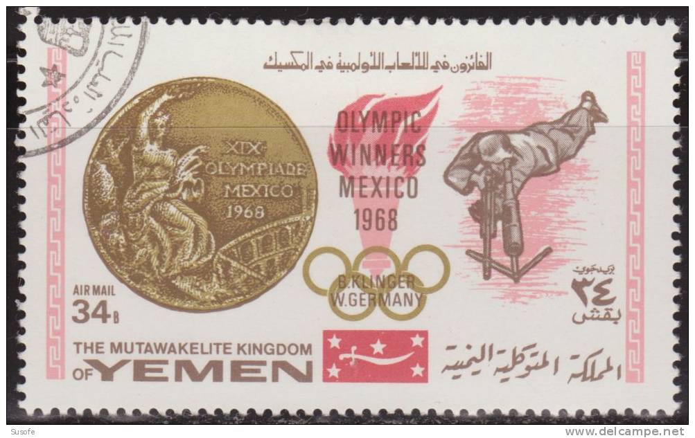 Yemen 1968 Michel 624A Sello * Olimpic Winners Mexico B. Klinger E. Germany Yvert PA84E Yemen Stamps Timbre Briefmarke - Yemen