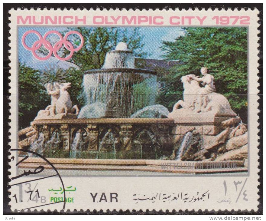 Yemen YAR 1970 Michel 1233 Sello * Buildings In The Olympic City Of Munich JJOO Monumentos Wittelsbach Fountain Yvert232 - Yemen