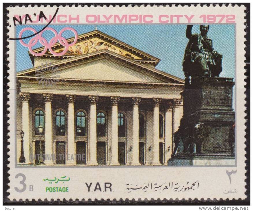 Yemen YAR 1970 Michel 1235 Sello * Buildings In The Olympic City Of Munich JJOO National Theatre Yvert 232D Scott 283e - Yemen