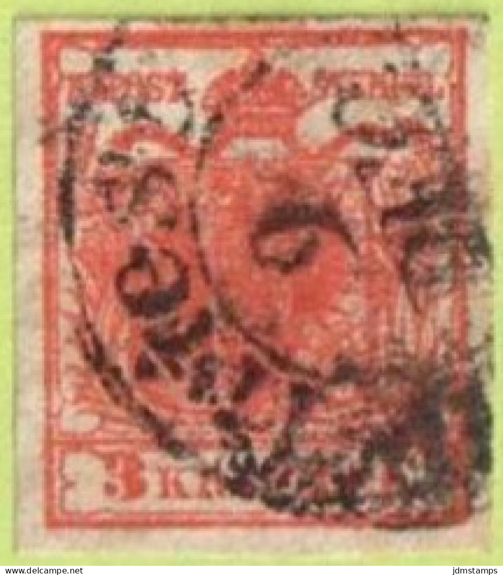 AUT SC #3a  1850 Coat Of Arms, Ribbed Paper, W/3mm Tear @ LR ("Triest / 9 DEC"), CV $160.00 - Used Stamps