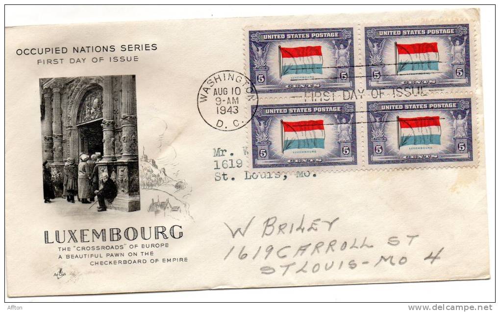 Luxembourg Occupied Nations Series 1943 USA First Day Cover - 1941-1950