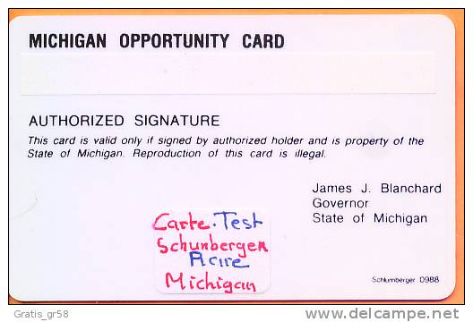 United States - Michigan Opporunity Card, Schlumberger Test Card - Chipkaarten