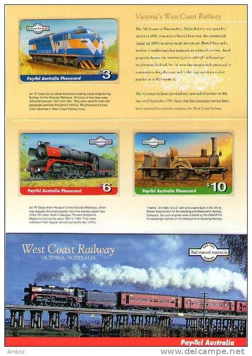 Australia - Paytel - 1994 West Coast Railway Trains Set (3) - Mint In Folder - Australia