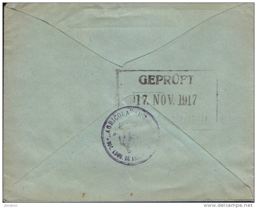 Romania - Env. Circulated In 1917, Censored, In Bucharest, Under German Occupation. (Society Anonyme "Agricola")-2/scans - Storia Postale Prima Guerra Mondiale