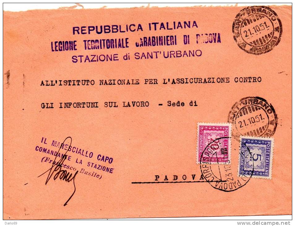 1951  LETTERA CON ANNULLO SANT'URBANO PADOVA - Taxe