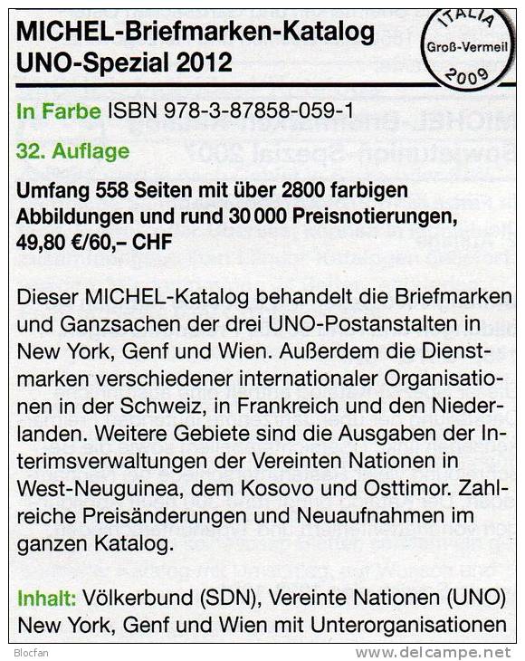 Stamp Michel Spezial Katalog UNO 2012 Neu 50€ ZD-Bögen FDC Markenhefte UN-Post Genf Wien New York ISBN 978-3-87858-059-1 - Sammlungen