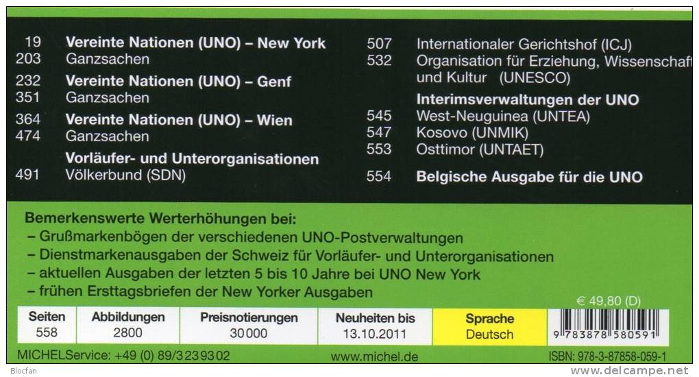 Stamp Michel Spezial Katalog UNO 2012 Neu 50€ ZD-Bögen FDC Markenhefte UN-Post Genf Wien New York ISBN 978-3-87858-059-1 - Sammlungen