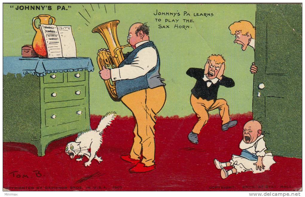 Dessin De Tom B. - Johnnys Pa Learns To Play The Sax Horn, 1910 - Autres & Non Classés