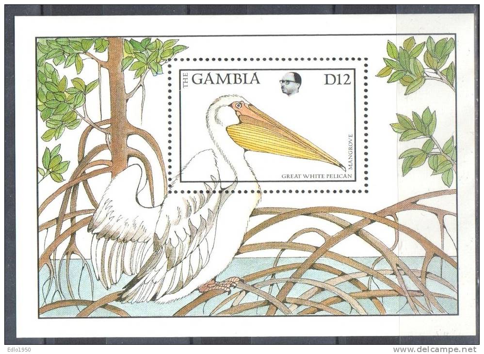 Gambia 1988 Pelican - Bird  Mi.bl.44 -MNH (**) - Gambia (1965-...)