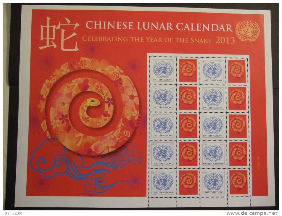 U.N. 2013 NEW YORK  YEAR OF THE SNAKE SHEET     MNH **  (GROEN102-10-1168/015) - Blocks & Sheetlets