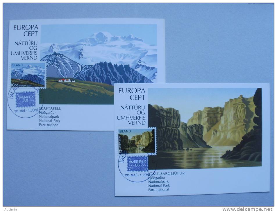 Island 648/9 Maximumkarte MK/MC, EUROPA/CEPT 1986, Natur- Und Umweltschutz - Maximumkarten