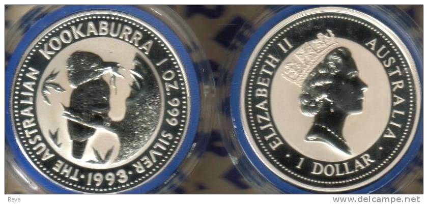 AUSTRALIA $1 KOOKABURRA BIRD FRONT QEII HEAD BACK 1993 1 Oz .999 AG SILVER  READ DESCRIPTION CAREFULLY!!! - Otros & Sin Clasificación