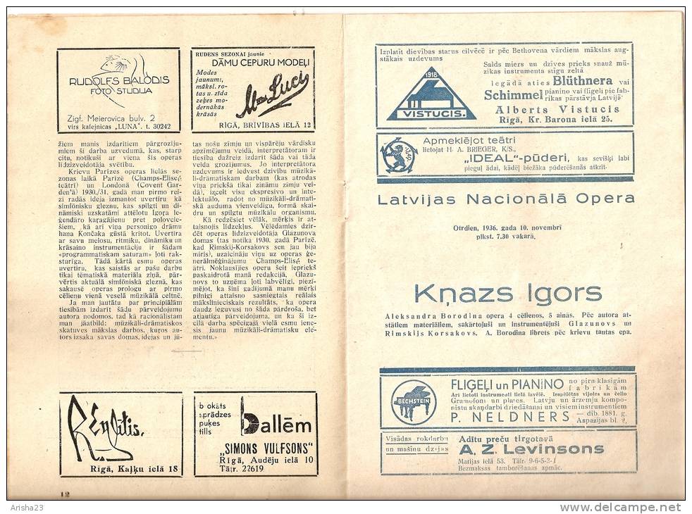 Latvia - OldLatvian National Opera programm 1936 - 1937 - 36 pages - Rare program