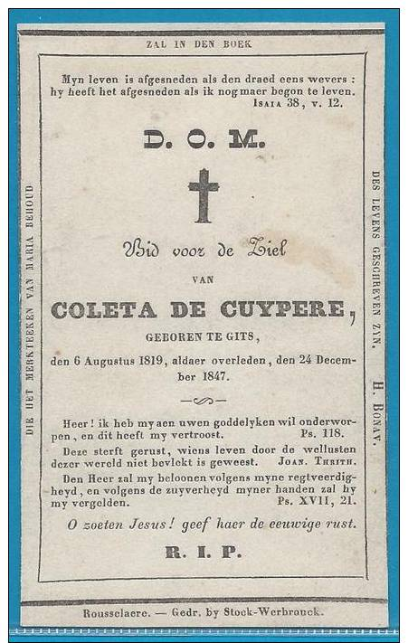 Doodsprentje Van Coleta De Cuypere - Gits - 1819 - 1847 - Religion & Esotérisme