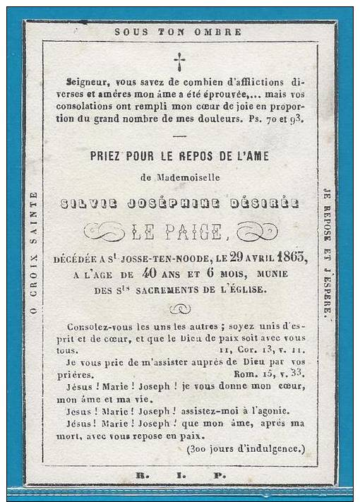 Souvenir Pieux De Silvie Joséphine Désirée Le Paige - St. Josse-ten-Noode - 1822 - 1863 - Religion & Esotérisme