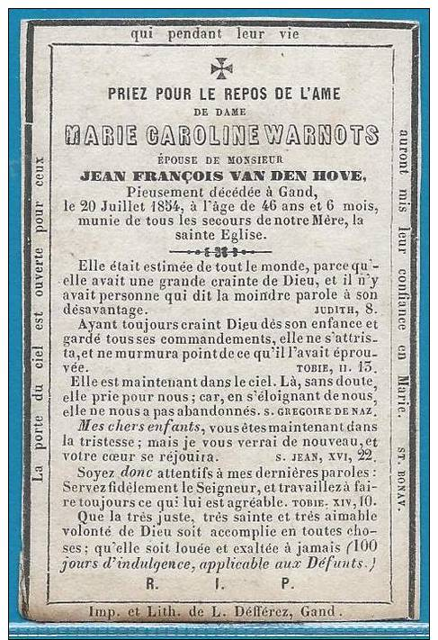 Souvenir Pieux De Marie Caroline Warnots - Gand - 1808 - 1854 - Religion & Esotérisme