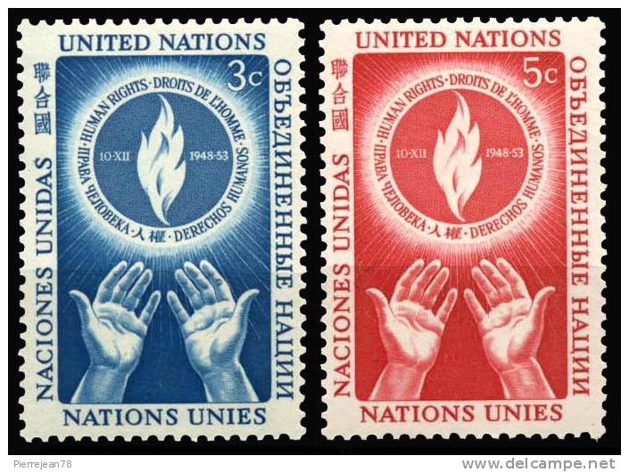 21 à 22  NATIONS UNIES NEW YORK  1953   JOURNEE DES DROITS DE L'HOMME - Neufs