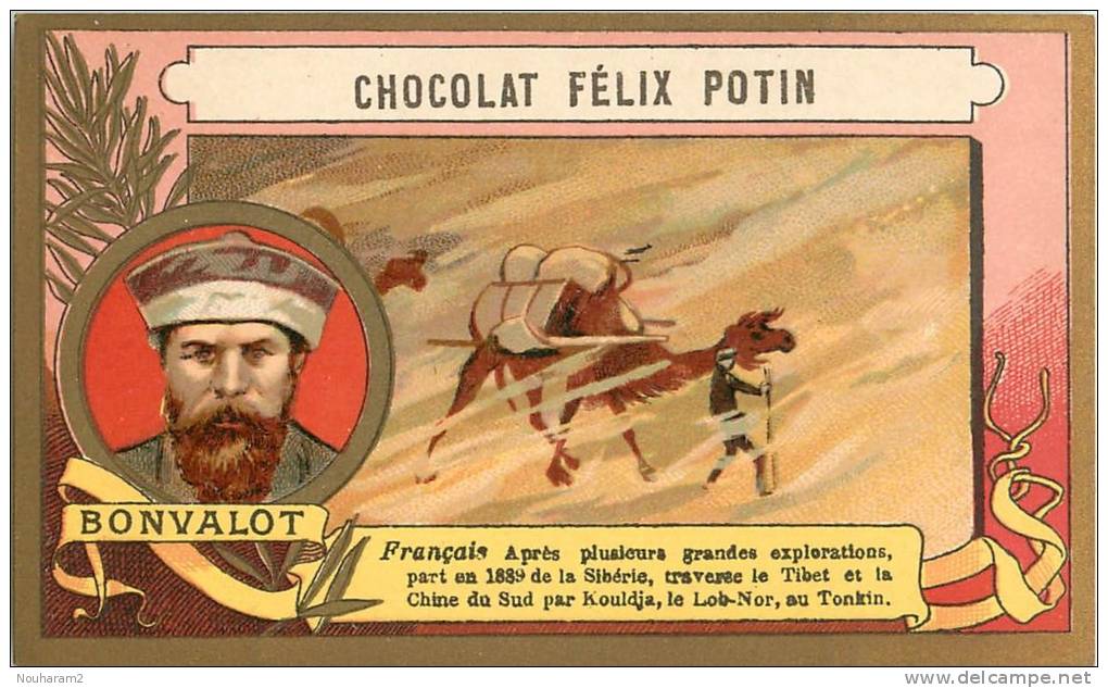 Chromos Réf. 967. Chocolat Félix Potin - Bonvalot - Français, Explorateur, Dromadaire - Autres & Non Classés