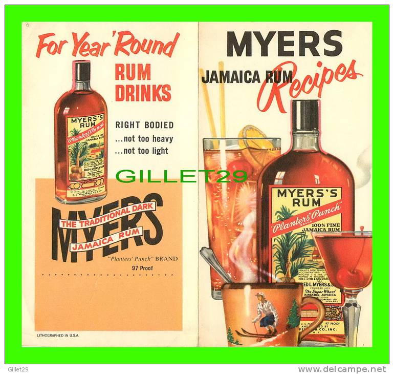 ADVERTISING,   4 PAGES -PUBLICITÉ - MYERS JAMAICA RUM RECIPES - 4 PAGES - - Alkohol