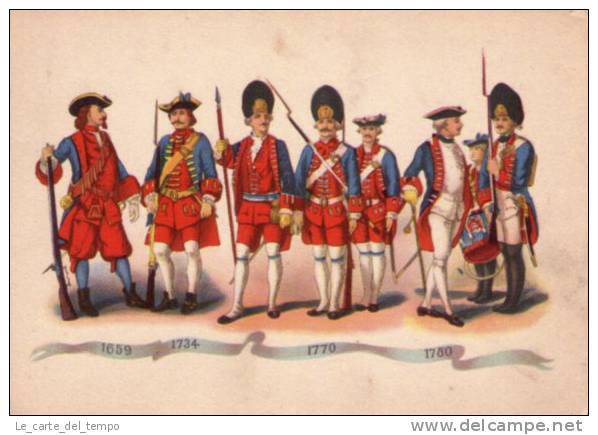 Cartolina Militare Museo Storico GRANATIERI Di SARDEGNA E ALBANIA - Uniformi Dal 1659 Al 1780 Anni'30 - Uniformi