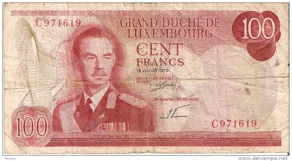 BILLETE DE LUXEMBURGO DE 100 FRANCS DEL  AÑO 1970 SERIE C (BANKNOTE) - Luxemburgo