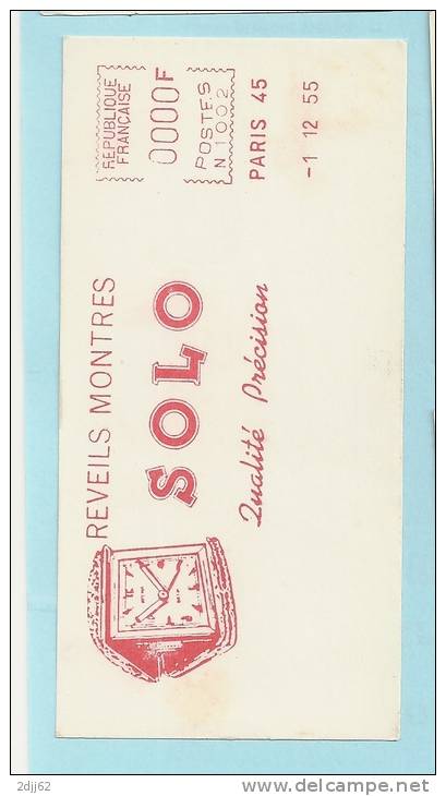 1955, Réveil, Montre, Solo - EMA Secap N, Spécimen De Présentation - Feuillet 12 X 6 Cm  (K836) - Relojería