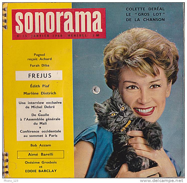 33 Tours - SONORAMA - N° 15 - Janvier 1960 - Pagnol - Achard - Farah Diba - FREJUS - Piaf - Dietrich - Debré - De Gaulle - Limitierte Auflagen