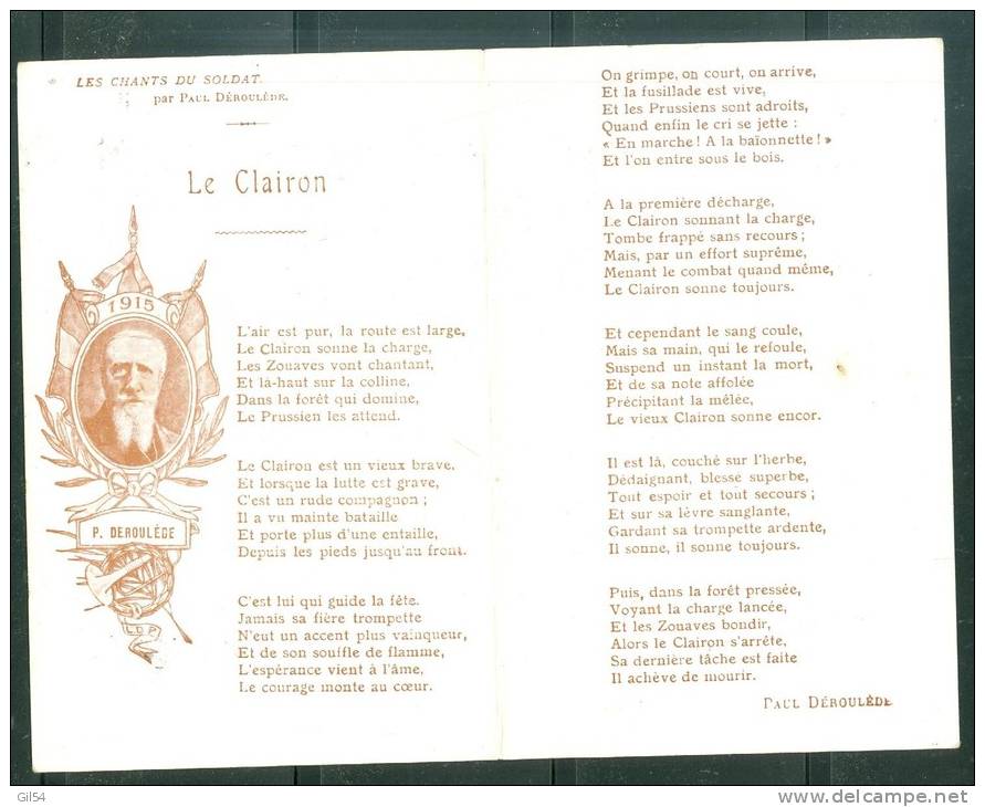 Le Clairon - Le Chant Du Soldat Par Paul Déroulède ( 2 Scans)   - Bcd69 - Patriotiques