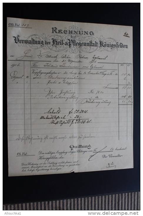 Vieux Papiers Lot 48 Factures Rechnung,Quittung Quittances(1884 &+)AARGAU Vermatung Der Heil & Pfegeanstalt Konnigsfeld - Suisse