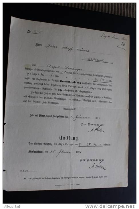 Vieux papiers Lot 48 Factures Rechnung,Quittung Quittances(1884 &+)AARGAU Vermatung der Heil & Pfegeanstalt Konnigsfeld