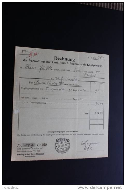 Vieux papiers Lot 48 Factures Rechnung,Quittung Quittances(1884 &+)AARGAU Vermatung der Heil & Pfegeanstalt Konnigsfeld